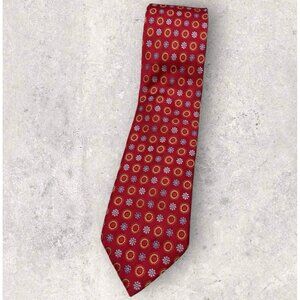 ZANETTI Silk Tie ITALY XL Red Blue Gold Geometric Floral W:3.6"